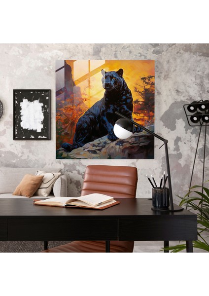 Altın Güneş Işığı Siyah Panter Cam Baskı - Kara Panter, Altın Güneş Işığı, Cam Sanatı, Kara Panter, 30X30 fiyatları