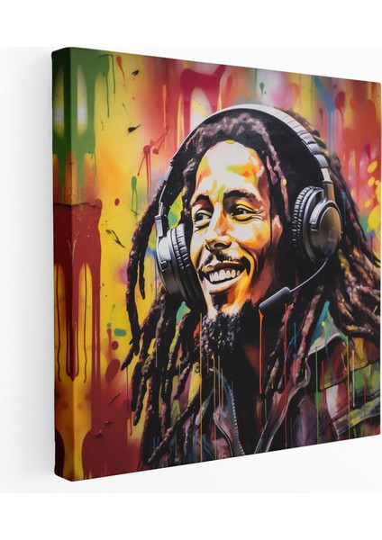 Bob Marley Duvar Tablosu - Graffiti Tarzı Kanvas Tablo - Bob Marley, Kanvas Tablo, Ruh, Duvar Dekorasyonu, 30 x 30 cm