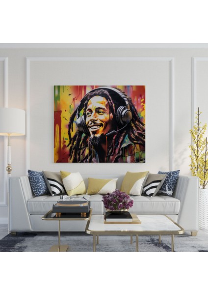 Bob Marley Duvar Tablosu - Graffiti Tarzı Kanvas Tablo - Bob Marley, Kanvas Tablo, Ruh, Duvar Dekorasyonu, 30 x 30 cm
