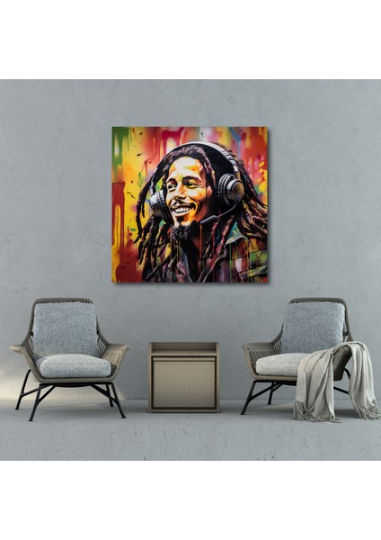 Bob Marley Duvar Tablosu - Graffiti Tarzı Kanvas Tablo - Bob Marley, Kanvas Tablo, Ruh, Duvar Dekorasyonu, 30 x 30 cm