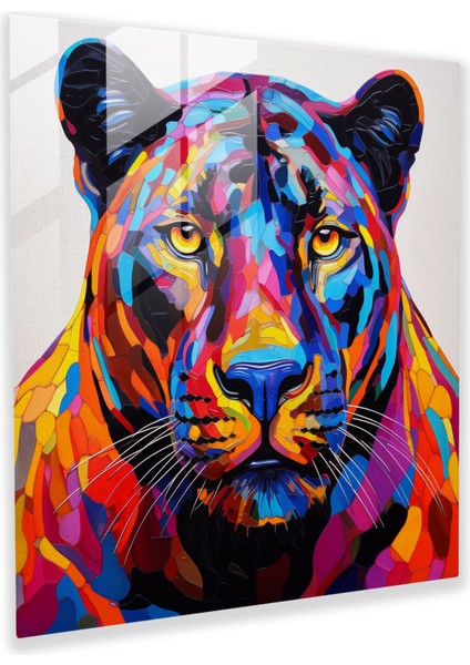 Pop Art Kara Panter Cam Baskı - Kara Panter, Modern Sanat, Cam Duvar Sanatı, Ev Dekorasyonu, 30X30