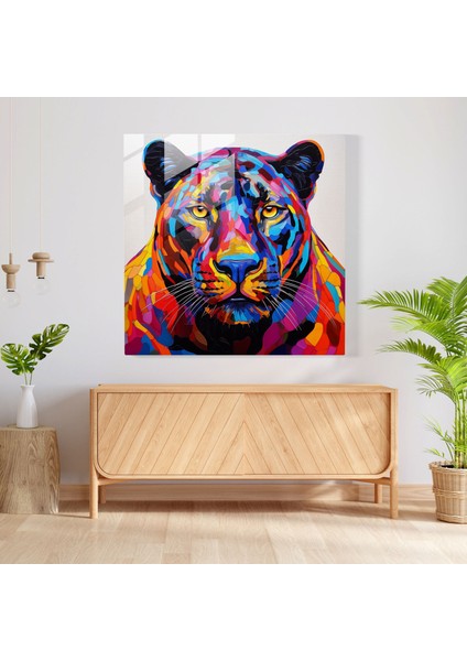 Pop Art Kara Panter Cam Baskı - Kara Panter, Modern Sanat, Cam Duvar Sanatı, Ev Dekorasyonu, 30X30 modelleri
