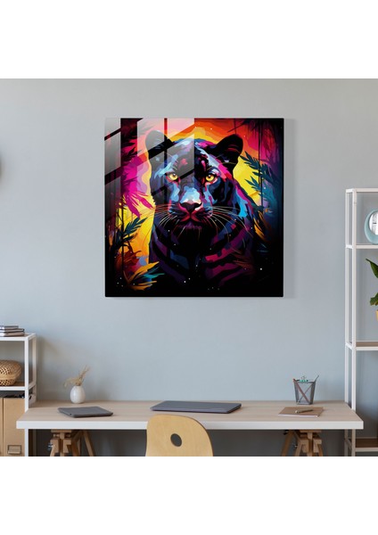 Mukavemet Kara Panter Silüeti Cam Baskı - Kara Panter, Ev Dekorasyonu, Duvar Dekorasyonu, Modern Sanat, 30X30 fiyatları