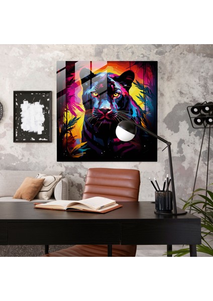 Mukavemet Kara Panter Silüeti Cam Baskı - Kara Panter, Ev Dekorasyonu, Duvar Dekorasyonu, Modern Sanat, 30X30 modelleri