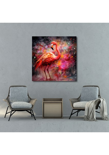 Flamingo Kanvas Tablo - Soyut Karışık Teknik Duvar Tablosu - Flamingo, Gösterişli, Kanvas Tablo, Fotoğraf, 30 x 30 cm