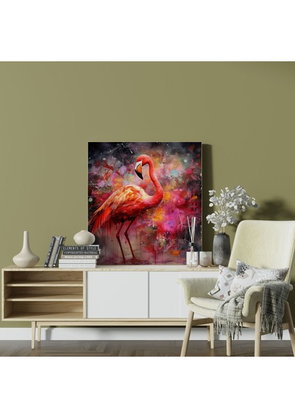 Flamingo Kanvas Tablo - Soyut Karışık Teknik Duvar Tablosu - Flamingo, Gösterişli, Kanvas Tablo, Fotoğraf, 30 x 30 cm