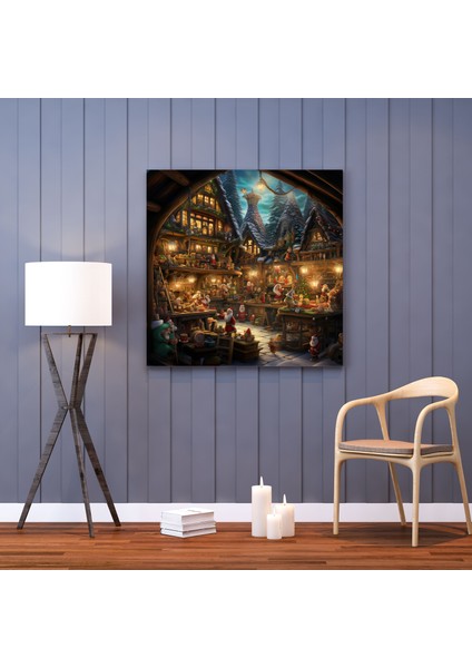 Noel Baba'nın Atölyesi Duvar Süslemesi - Noel, Kanvas Tablo, Duvar Süslemesi, Ev Dekorasyonu, 30X30