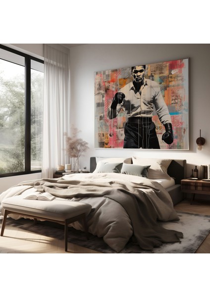 Muhammed Ali Duvar Dekorasyonu - Karışık Teknik Başyapıt - Muhammed Ali, Sanatsal Füzyon, El Boyaması Öğeler, Duvar Dekorasyonu, 30X30 fiyatları
