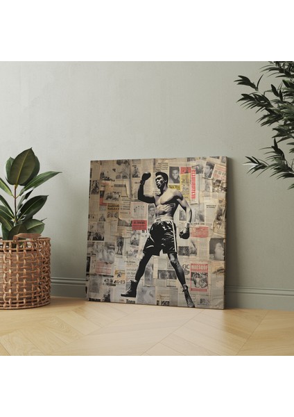 Muhammed Ali Duvar Tablosu - Gazete Küpü Kolajı Kanvas Tablo - Muhammed Ali, Gazete Küpü, Muhammed Ali, Kanvas Tablo, 30X30 fiyatları