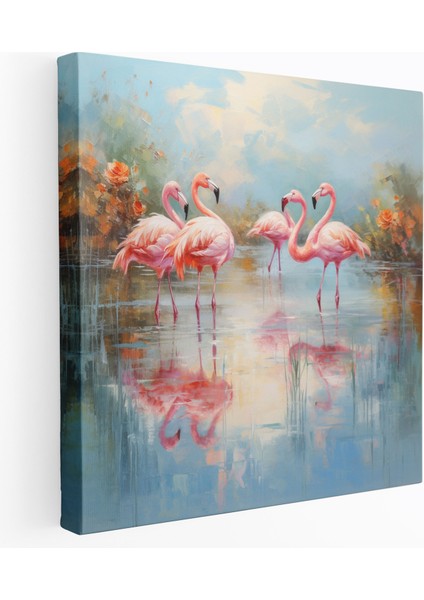 Empresyonist Flamingo Kanvas Tablo - Flamingo, Su Manzarası, Sakin, Huzurlu, 30X30