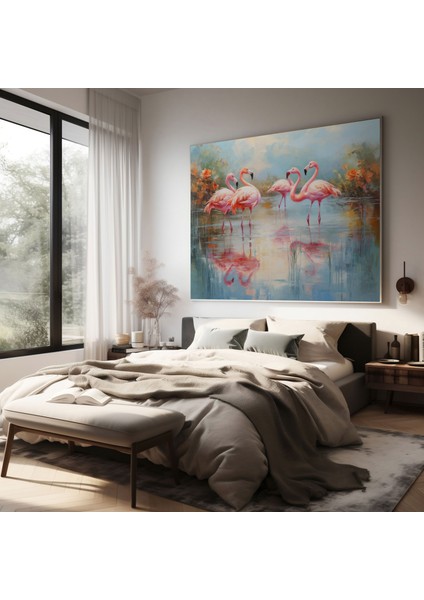 Empresyonist Flamingo Kanvas Tablo - Flamingo, Su Manzarası, Sakin, Huzurlu, 30X30 fiyatları