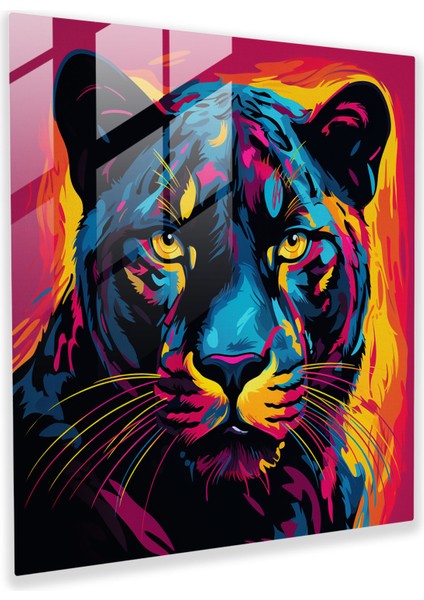 Canlı Enerji Kara Panter Cam Baskı - Kara Panter, Cam Sanatı, Pop Art, Modern Sanat, 30X30