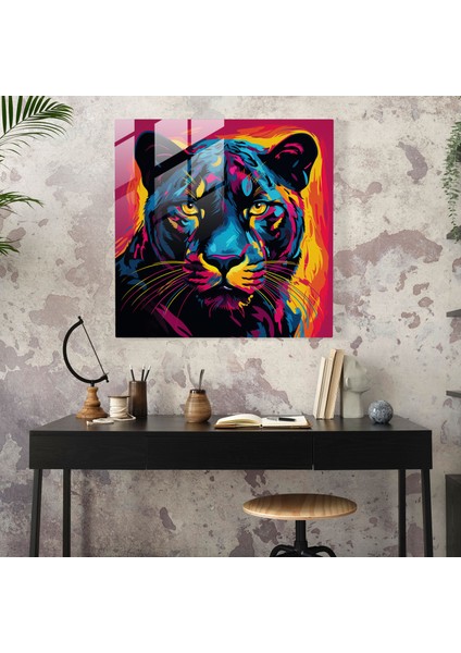 Canlı Enerji Kara Panter Cam Baskı - Kara Panter, Cam Sanatı, Pop Art, Modern Sanat, 30X30 fiyatları