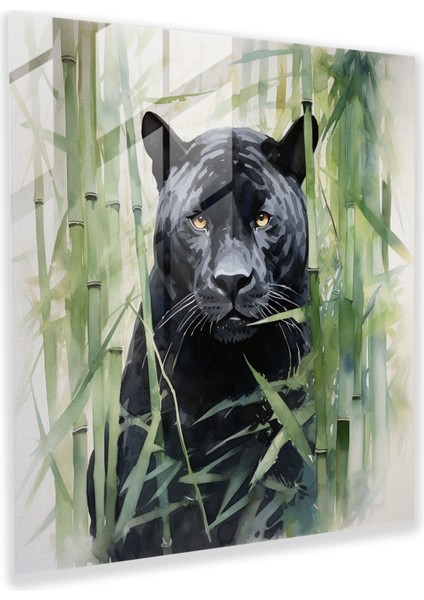 Sakin Panter Cam Baskı - Kara Panter, Cam Sanatı, Cam Duvar Sanatı, Modern Sanat, 30X30