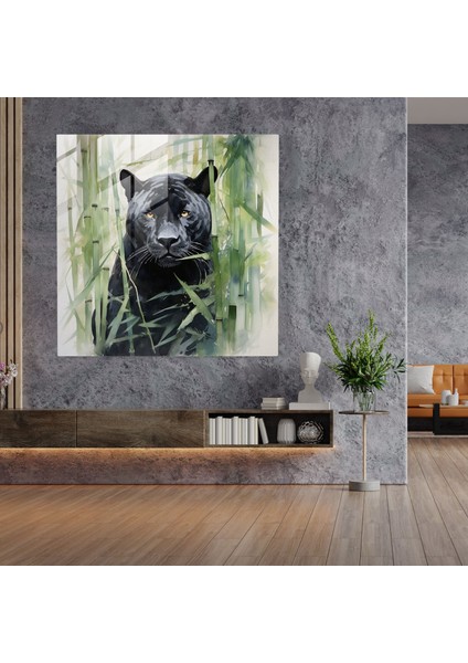 Sakin Panter Cam Baskı - Kara Panter, Cam Sanatı, Cam Duvar Sanatı, Modern Sanat, 30X30 modelleri