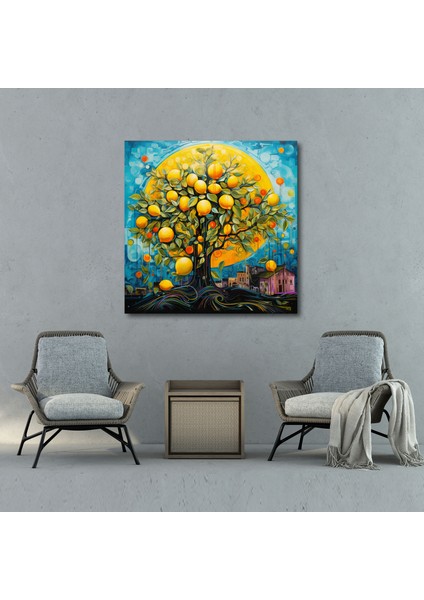 Soyut Limon Ağacı Duvar Sanatı - Limon Ağacı, Ev Dekorasyonu, Kanvas Tablo, Duvar Sanatı, 30X30