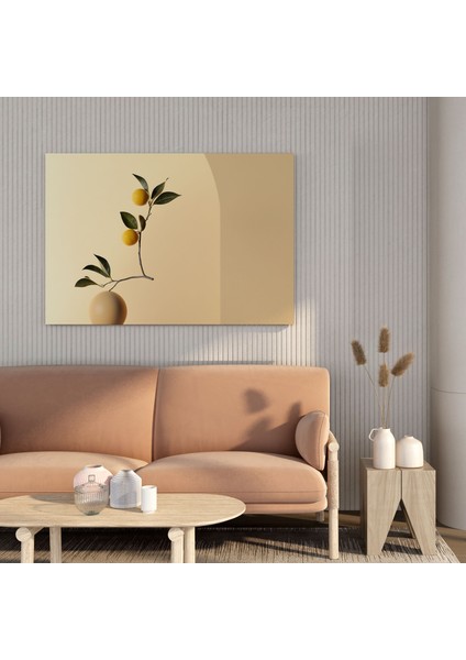 Limon Ağacı Duvar Süslemesi - Limon Ağacı, Kanvas Tablo, Sadelik, Pastel Arka Plan, 30X30