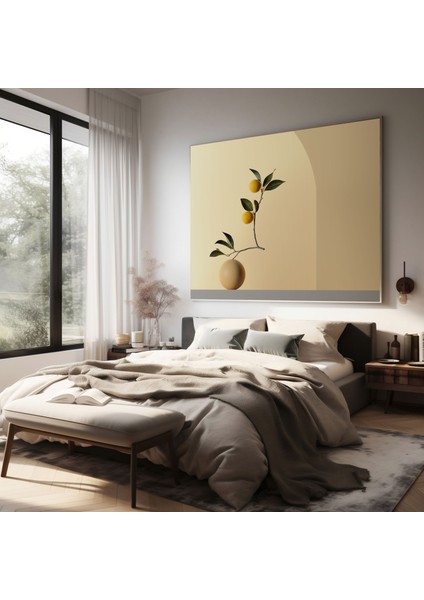 Limon Ağacı Duvar Süslemesi - Limon Ağacı, Kanvas Tablo, Sadelik, Pastel Arka Plan, 30X30