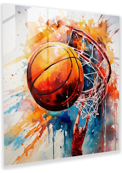 Nba Gerçekçi Suluboya Cam Baskı - Nba, Gerçekçi Suluboya Resim, Basketbol Top Sürme, Duvar Süslemesi, 30X30