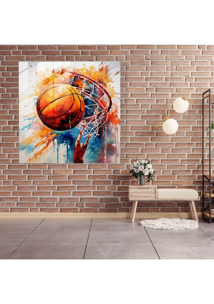Nba Gerçekçi Suluboya Cam Baskı - Nba, Gerçekçi Suluboya Resim, Basketbol Top Sürme, Duvar Süslemesi, 30X30 fiyatları
