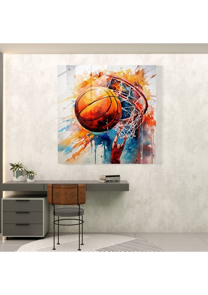 Nba Gerçekçi Suluboya Cam Baskı - Nba, Gerçekçi Suluboya Resim, Basketbol Top Sürme, Duvar Süslemesi, 30X30 modelleri