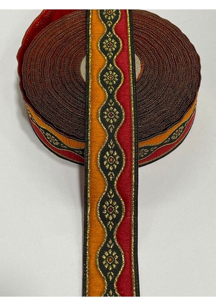 Desenli Dokuma Bordür Simli Kurdele (25MM Genişlik - 10MT Uzunluk)