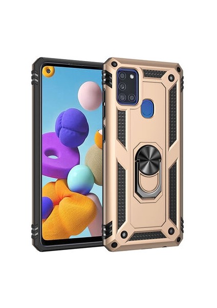 Samsung Galaxy A21S Çift Katmanlı ve Yüzüklü Tam Koruma Vega Premium Kılıf