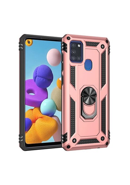 Samsung Galaxy A21S Çift Katmanlı ve Yüzüklü Tam Koruma Vega Premium Kılıf