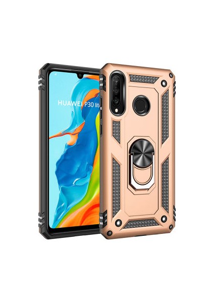 Huawei P30 Lite Çift Katmanlı ve Yüzüklü Tam Koruma Vega Premium Kılıf
