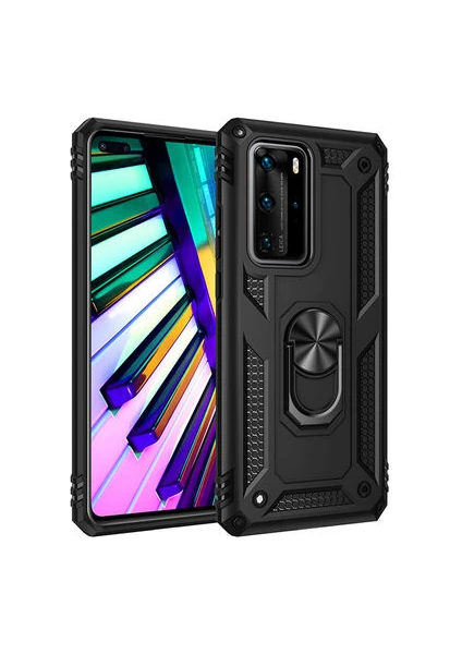 Huawei P40 Pro Çift Katmanlı ve Yüzüklü Tam Koruma Vega Premium Kılıf