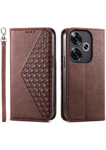 Xiaomi Poco F6 5g Cüzdan Için Flip Case El Kayışı Günlük Kullanım Eşkenar Dörtgen Şekli (Yurt Dışından)