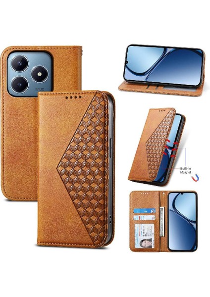 Realme C63/C61 Günlük Kullanım Standı El Kayışı Eşkenar Dörtgen Şekli Için Flip Case (Yurt Dışından)