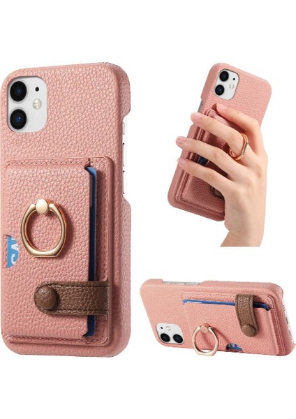 IPhone 12 Mini Kart Yuvaları Premium Dokulu Deri Halka Standı (Yurt Dışından)