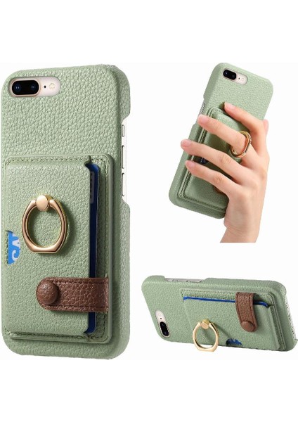 IPhone 7 Için Kılıf Artı/8 Artı Premium Dokulu Deri Kart Yuvaları Halka (Yurt Dışından)