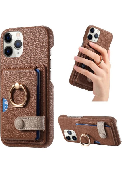 IPhone 11 Için Kılıf Pro Max Kart Yuvaları Premium Dokulu Deri Halka Standı (Yurt Dışından)