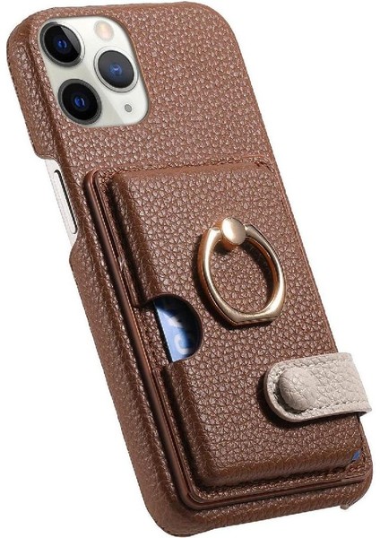IPhone 11 Için Kılıf Pro Max Kart Yuvaları Premium Dokulu Deri Halka Standı (Yurt Dışından)