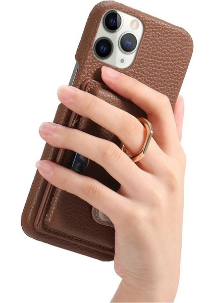 IPhone 11 Için Kılıf Pro Max Kart Yuvaları Premium Dokulu Deri Halka Standı (Yurt Dışından)