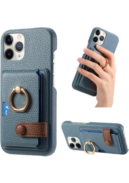 IPhone 11 Için Kılıf Pro Premium Dokulu Deri Kart Yuvaları Halka Standı (Yurt Dışından)