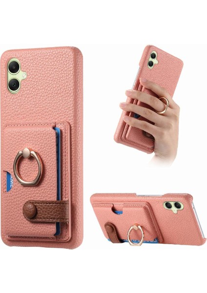Samsung Galaxy A05 Premium Dokulu Deri Yüzük Standı Kart Yuvaları Için Kılıf (Yurt Dışından)