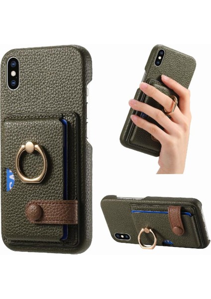 IPhone X/xs Kart Yuvaları Halka Standı Premium Dokulu Deri (Yurt Dışından)