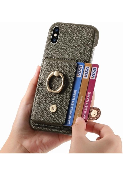 IPhone X/xs Kart Yuvaları Halka Standı Premium Dokulu Deri (Yurt Dışından)
