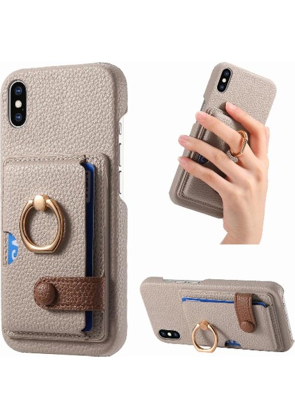 IPhone X/xs Kart Yuvaları Halka Standı Premium Dokulu Deri (Yurt Dışından)