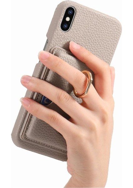 IPhone X/xs Kart Yuvaları Halka Standı Premium Dokulu Deri (Yurt Dışından)