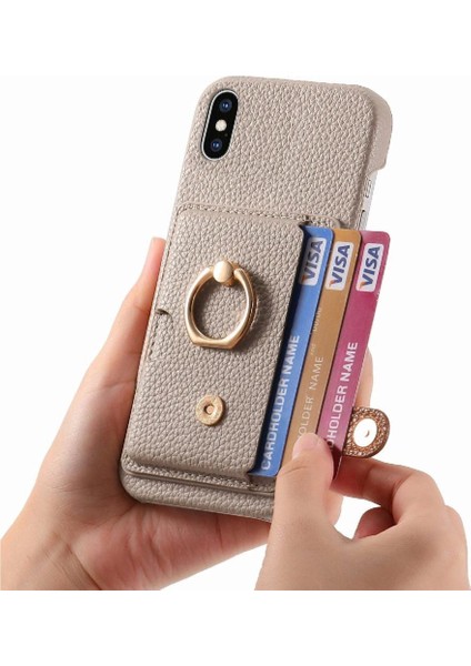 IPhone X/xs Kart Yuvaları Halka Standı Premium Dokulu Deri (Yurt Dışından)