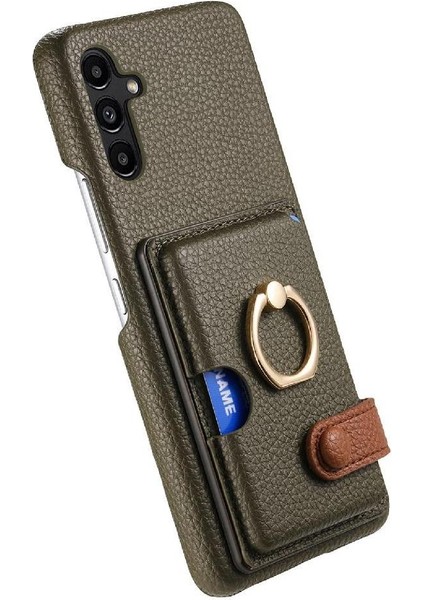 Samsung Galaxy A04S Premium Dokulu Deri Kart Yuvaları Halka Standı (Yurt Dışından)