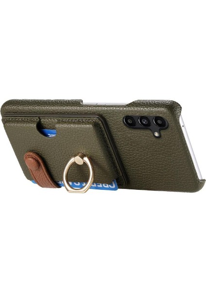 Samsung Galaxy A04S Premium Dokulu Deri Kart Yuvaları Halka Standı (Yurt Dışından)