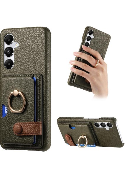Samsung Galaxy A35 Halka Standı Premium Dokulu Deri Kart Yuvaları (Yurt Dışından)