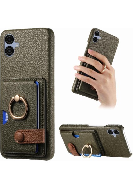 Samsung Galaxy A04E Premium Dokulu Deri Yüzük Standı Kart Yuvaları (Yurt Dışından)
