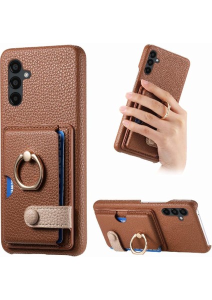 Samsung Galaxy A24 Kart Yuvaları Halka Standı Premium Dokulu Deri (Yurt Dışından)