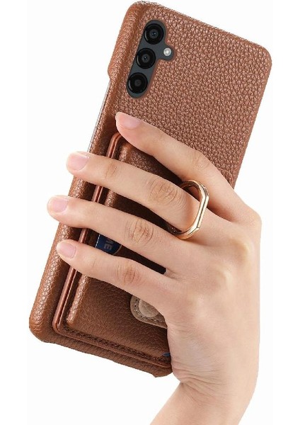 Samsung Galaxy A24 Kart Yuvaları Halka Standı Premium Dokulu Deri (Yurt Dışından)